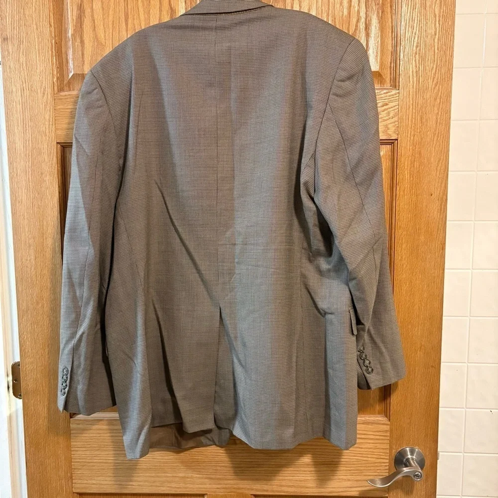 46L Men's Club Room Patterned Blazer Beige Tan 100% Wool 2 Button Sport Coat